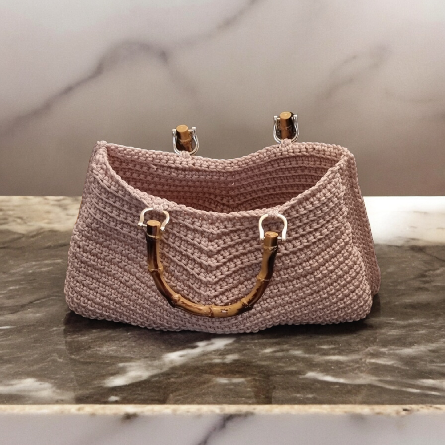 Sac a main au crochet avec poignée en imitation bambou